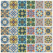 Waterproof PVC Tile Stickers, for Kitchen Bathroom Waterprrof Wall Tiles, Square with Flower Pattern, Colorful, 100x100mm, 12 style, 3pcs/style, 36pcs/set(DIY-WH0454-008)