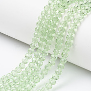 Glass Beads Strands, Faceted, Rondelle, Pale Green, 4x3mm, Hole: 0.4mm, about 123~127pcs/strand, 16.5~16.9 inch(42~43cm)(X-EGLA-A034-T4mm-D09)