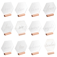 Display Decorations, Including 24Pcs Rectangle Beechwood Name Card Holder, Hexagon with English Number Acrylic Desk Signs & Name Plate, White, 100x30x20.5mm, 24pcs/bag(ODIS-NB0001-17)