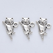Tibetan Style Alloy Kitten Pendants, Cadmium Free & Lead Free, Cat Shape, Antique Silver, 19.5x10.5x3mm, Hole: 1.8mm(X-TIBE-R316-069AS-RS)