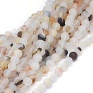 Natural Dendritic Agate Beads Strands, Frosted, Round, 8~8.5mm, Hole: 0.7mm, about 48 pcs/Strand, 15.35 inch(39 cm)(G-D0005-21-8mm)