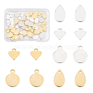 SUPERFINDINGS 60Pcs 6 Style Brass Charms, Teardrop & Heart & Flat Round, Mixed Color, 7~10.5x6~8x0.4~0.5mm, Hole: 0.9~1.5mm, 10pcs/style(KK-FH0002-62)
