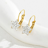 Fashionable European Style Stainless Steel Cubic Zirconia Leverback Earrings for Women, Star, Golden(AW1302)