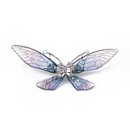 Bling Resin Butterfly Brooch Pin with Crystal Rhinestone, Platinum Alloy Badge for Women, Light Steel Blue, 43.5x93.5x16mm, Pin: 0.8mm(JEWB-P016-04P-03)