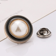 Plastic Brooch, Alloy Pin, with Enamel, Imitation Pearl, for Garment Accessories, Round, Black, 25mm(SENE-PW0013-07C-16C)