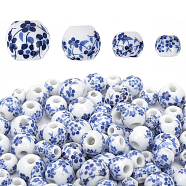 200Pcs 4 Styles Handmade Porcelain Beads, Blue and White Porcelain, Round with Flower Pattern, Blue, 6~12x5~10.5mm, Hole: 2~3mm, 50pcs/style(PORC-CA0001-13)