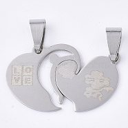 201 Stainless Steel Split Pendants, for Lovers, Heart with Word Love, For Valentine's Day, Stainless Steel Color, 19.5x31.5x1mm, Hole: 8x4mm(STAS-T048-29)