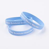 Silicone Inspirational Wristbands Bracelets, Cord Bracelets, with Word Theo Schlicht Heart Warrior, Light Sky Blue, 2-3/8 inch(60mm), 12x2mm(BJEW-J176-B01)
