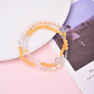 Round Natural Fresh Water Pearl & Quartz Crystal Beaded Wrap Bracelets for Women, Yellow, Inner Diameter: 4-1/4~4-1/2 inch(10.8~11.4cm)(BJEW-T022-11)