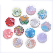 Cellulose Acetate(Resin) Pendants, Flat Round, Mixed Color, 17x3mm, Hole: 1.2mm(X-KY-S161-018A-M)
