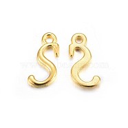 Golden Plated Alloy Letter Pendants, Rack Plating, Cadmium Free & Lead Free, Letter.S, 14x7x2mm, Hole: 1.5mm(X-PALLOY-J718-01G-S)
