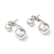 Rack Plating Brass Round Ball Front Back Stud Earrings, Dangle Stud Earrings, Platinum, 23.5x11.5mm(EJEW-Q766-01P)