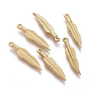 Ion Plating(IP) 304 Stainless Steel Pendants, Feather, Golden, 28.5x6x3mm, Hole: 1.6mm(STAS-I164-041G)