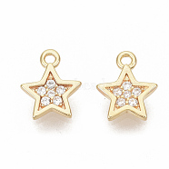 Brass Micro Pave Cubic Zirconia Charms, Nickel Free, Star, Clear, Real 18K Gold Plated, 8.5x6.5x1.5mm, Hole: 1mm(KK-T050-32G-NF)