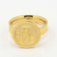 Fashionable 304 Stainless Steel Rings, Flat Round with San Benito, Golden, 17mm(RJEW-J002-17mm-03G)