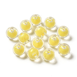 Transparent Acrylic Beads, Bead in Bead, Round, Yellow, 7.5x7mm, Hole: 2mm, about: 2083pcs/500g(OACR-Z006-02D)