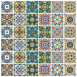 Waterproof PVC Tile Stickers, for Kitchen Bathroom Waterprrof Wall Tiles, Square with Flower Pattern, Colorful, 100x100mm, 12 style, 3pcs/style, 36pcs/set(DIY-WH0454-008)