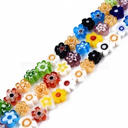 Handmade Millefiori Glass Bead Strands, Plum Bossom, Colorful, 6~7x6~8x2.5~3mm, Hole: 1mm, about 63~65pcs/strand, 15.55 inch~15.94 inch(39.5~40.5cm)(LAMP-N029-017A-08)
