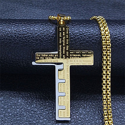 304 Stainless Steel Pendant Necklaces, The Lord's Prayer Corss, Golden, 23.43 inch(59.5cm)(NJEW-H015-05GP)