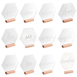 Display Decorations, Including 24Pcs Rectangle Beechwood Name Card Holder, Hexagon with English Number Acrylic Desk Signs & Name Plate, White, 100x30x20.5mm, 24pcs/bag(ODIS-NB0001-17)