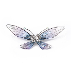 Bling Resin Butterfly Brooch Pin with Crystal Rhinestone, Platinum Alloy Badge for Women, Light Steel Blue, 43.5x93.5x16mm, Pin: 0.8mm(JEWB-P016-04P-03)