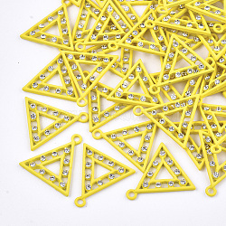 Spray Painted Alloy Pendants, with Rhinestone, Triangle, Crystal, Yellow, 23x22.5x2.5mm, Hole: 2mm(PALLOY-S122-03C)