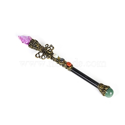 Natural Quartz & Metal Octopus Magic Wand, Wood Cosplay Magic Wand, for Witches and Wizards, Plum, 265mm(PW-WG37353-02)