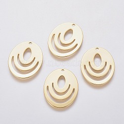 201 Stainless Steel Filigree Pendants, Oval Charms, Golden, 28x22x1mm, Hole: 1.6mm(STAS-L234-113G)