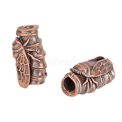 Brass European Beads, Large Hole Beads, Cicada, Red Copper, 28x11x14mm, Hole: 6mm, 2pcs/box(KK-FH0006-50R)