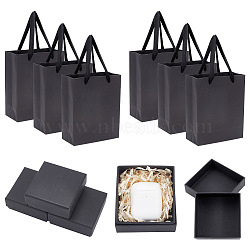 Nbeads 8Pcs Square Paper Gift Boxes, with 8Pcs Paper Gift Tote Bags, Black, Gift Boxes: 8.4x8.4x3.55cm(CON-NB0002-20)