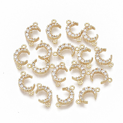 Brass Micro Pave Cubic Zirconia Links/Connectors, Nickel Free, Moon, Clear, Real 18K Gold Plated, 13~14x7x2.5mm, Hole: 1mm(X-KK-S354-118-NF)