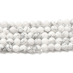 Natural Howlite Beads Strands, Round, Faceted, Grade AA, 4mm, Hole: 0.7mm, about 90pcs/strand, 15.55''(39.5cm)(G-E608-A01-C)