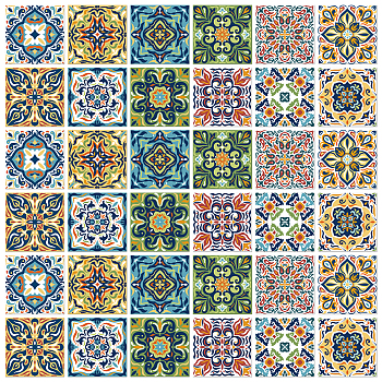 Waterproof PVC Tile Stickers, for Kitchen Bathroom Waterprrof Wall Tiles, Square with Flower Pattern, Colorful, 100x100mm, 12 style, 3pcs/style, 36pcs/set
