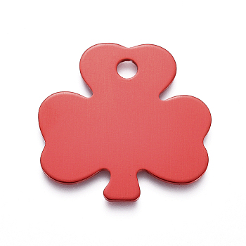 Aluminum Pendants, Stamping Blank Tag, Clover, Red, 32.5x32.5x1mm, Hole: 4mm