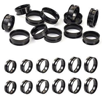 12Pcs 6 Size 201 Stainless Steel Grooved Finger Ring Settings, Ring Core Blank, for Inlay Ring Jewelry Making, Gunmetal, Inner Diameter: 17.3~22mm, 2Pcs/size