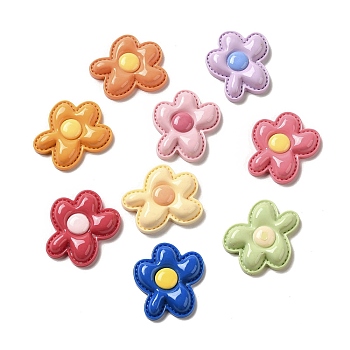 Opaque Resin Decoden Cabochons, 5-Petal Flower, Mixed Color, 31.5x36x6.4mm