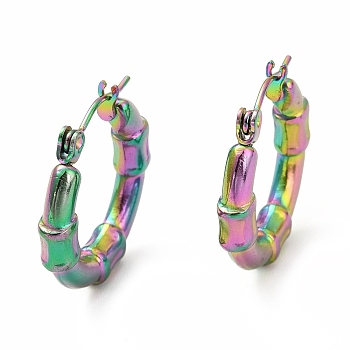 Ion Plating(IP) 304 Stainless Steel Chunky Hoop Earrings for Women, Rainbow Color, 22x3.5mm, Pin: 0.7mm