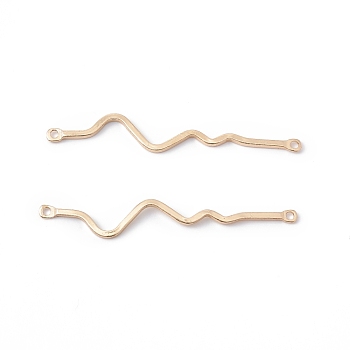 Rack Plating Brass Connector Charms, Long-Lasting Plated, Cadmium Free & Lead Free, Curve, Real 14K Gold Plated, 40x5.5x1mm, Hole: 1.2mm