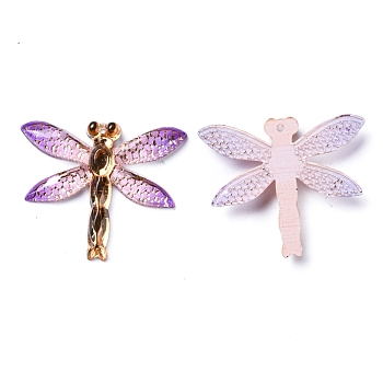 Transparent Resin Pendants, Dragonfly, Purple, 26.5x31.5x3.5mm, Hole: 1mm