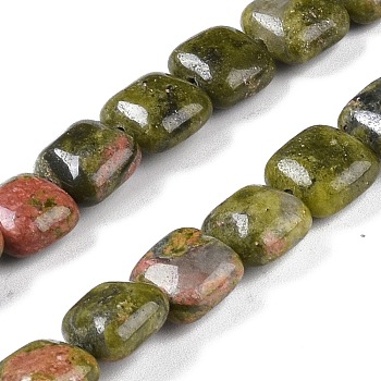 Natural Unakite Beads Strands, Square, 8.5x8.5x5mm, Hole: 1.6mm, about 50pcs/strand, 16.34''(41.5cm)
