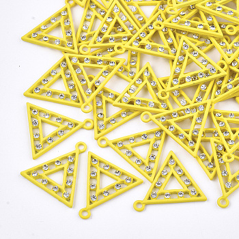 Spray Painted Alloy Pendants, with Rhinestone, Triangle, Crystal, Yellow, 23x22.5x2.5mm, Hole: 2mm