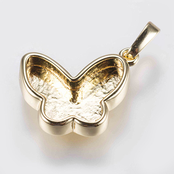 Brass Pendant Cabochon Settings, Plain Edge Bezel Cups, Long-Lasting Plated, Butterfly, Golden, 13x18.5x3.5mm, Hole: 3x5mm, Tray: 14x5.5mm