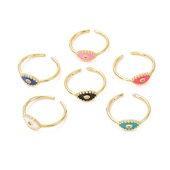 Evil Eye Golden Enamel Cuff Rings for Girl Women, Brass Micro Pave Clear Cubic Zirconia Open Rings, Mixed Color, US Size 6 3/4(17.1mm), 1.5mm