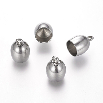 304 Stainless Steel Cord Ends, End Caps, Half Oval, Stainless Steel Color, 14x10mm, Hole: 2mm, Inner Diameter: 8mm