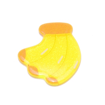 Opaque Resin Decoden Cabochons, with Glitter Powder, Banana, Yellow, 24x22x2mm
