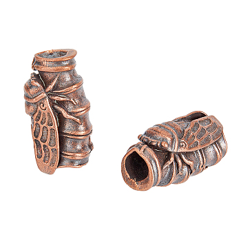 Brass European Beads, Large Hole Beads, Cicada, Red Copper, 28x11x14mm, Hole: 6mm, 2pcs/box
