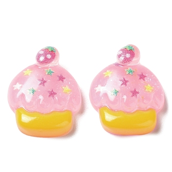 Translucent Resin Decoden Cabochons, Cupcake with Star, Pink, 17.5x14.5x6mm