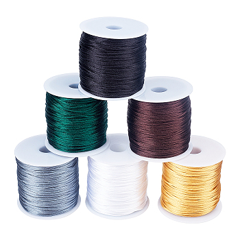 Nylon Thread, Rattail Satin Cord, Mixed Color, about 1mm, about 75m/roll, 6 colors, 1roll/color, 6rolls