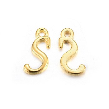 Golden Plated Alloy Letter Pendants, Rack Plating, Cadmium Free & Lead Free, Letter.S, 14x7x2mm, Hole: 1.5mm