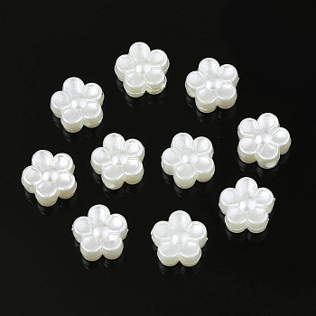 ABS Plastic Imitation Pearl Beads, Flower, Creamy White, 8.5x8.5x4mm, Hole: 1.8mm